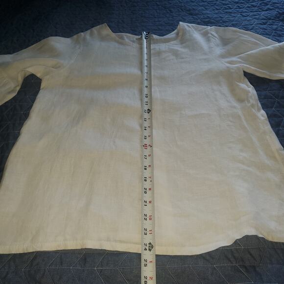 Terzo Millennio Size M White Linen Faux Back Buttons Ruffle Bell 3/4 Sleeve Top - Picture 10 of 10